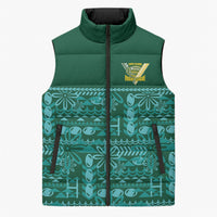 Cook Islands Island Floral Sleeveless Puffer Jacket Teal Traditional Kuki's Geometric Pattern LT9 Unisex Teal - Polynesian Pride