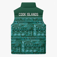 Cook Islands Island Floral Sleeveless Puffer Jacket Teal Traditional Kuki's Geometric Pattern LT9 - Polynesian Pride