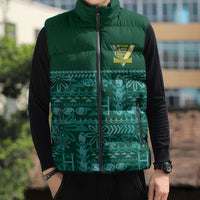 Cook Islands Island Floral Sleeveless Puffer Jacket Teal Traditional Kuki's Geometric Pattern LT9 - Polynesian Pride