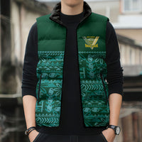 Cook Islands Island Floral Sleeveless Puffer Jacket Teal Traditional Kuki's Geometric Pattern LT9 - Polynesian Pride