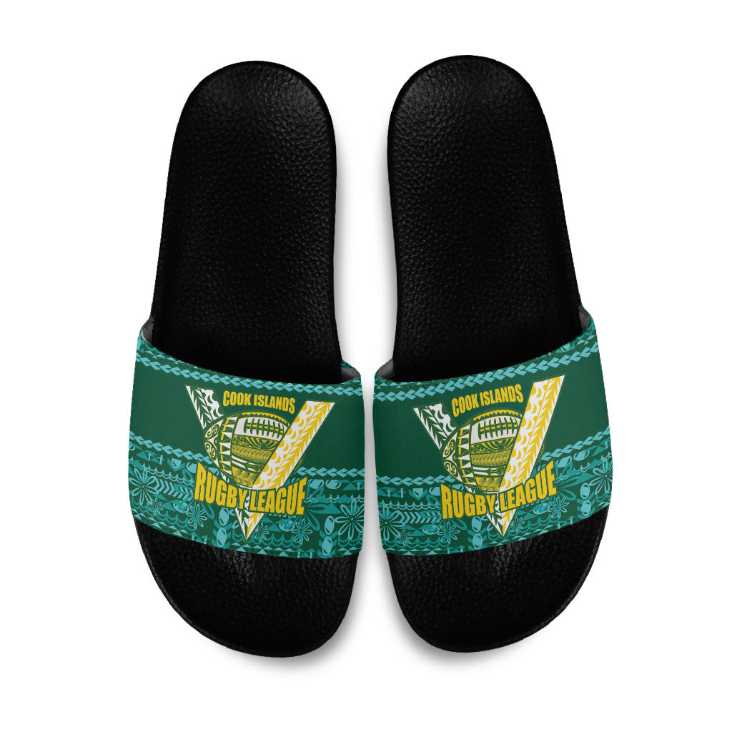 Cook Islands Island Floral Slide Sandals Teal Traditional Kuki's Geometric Pattern LT9 Teal - Polynesian Pride