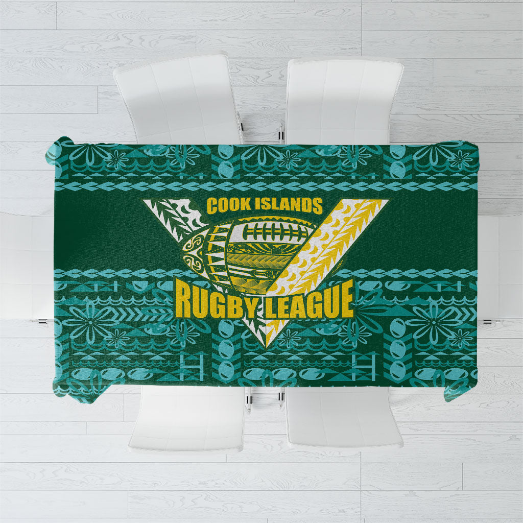 Cook Islands Island Floral Tablecloth Teal Traditional Kuki's Geometric Pattern LT9 Teal - Polynesian Pride