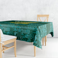 Cook Islands Island Floral Tablecloth Teal Traditional Kuki's Geometric Pattern LT9 - Polynesian Pride