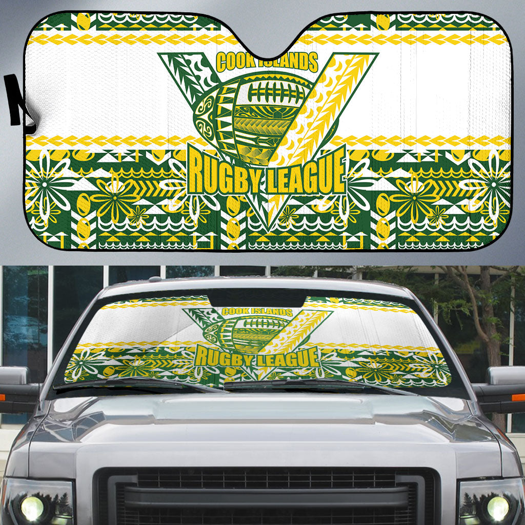 Cook Islands Island Floral Auto Sun Shade Green Traditional Kuki's Geometric Pattern LT9 Green - Polynesian Pride