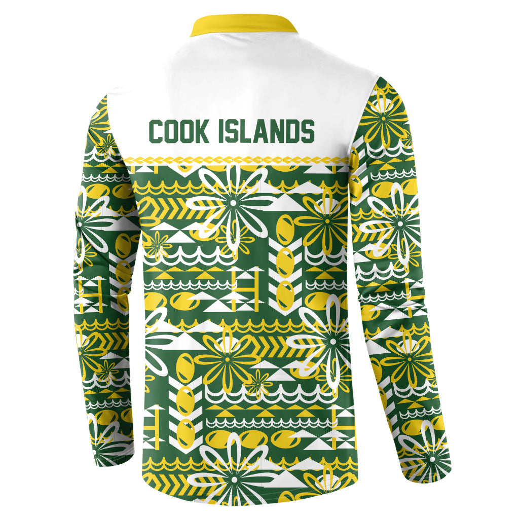 Cook Islands Island Floral Button Sweatshirt Green Traditional Kuki's Geometric Pattern LT9 - Polynesian Pride