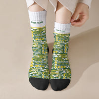 Cook Islands Island Floral Crew Socks Green Traditional Kuki's Geometric Pattern LT9 Crew Socks Green - Polynesian Pride
