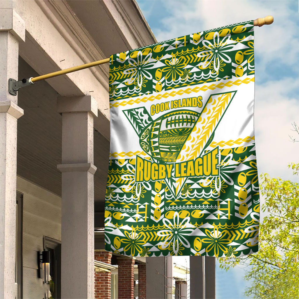 Cook Islands Island Floral Garden Flag Green Traditional Kuki's Geometric Pattern LT9 House Flag Green - Polynesian Pride