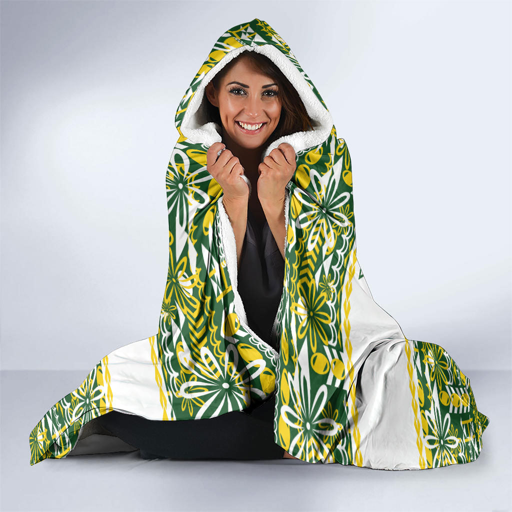 Cook Islands Island Floral Hooded Blanket Green Traditional Kuki's Geometric Pattern LT9 - Polynesian Pride
