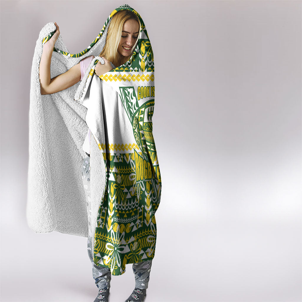 Cook Islands Island Floral Hooded Blanket Green Traditional Kuki's Geometric Pattern LT9 - Polynesian Pride