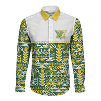 Cook Islands Island Floral Long Sleeve Button Shirt Green Traditional Kuki's Geometric Pattern LT9 Unisex Green - Polynesian Pride