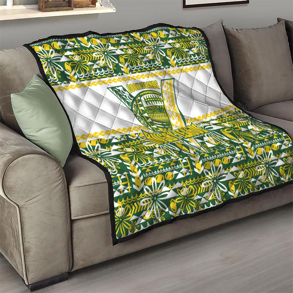 Cook Islands Island Floral Quilt Green Traditional Kuki's Geometric Pattern LT9 - Polynesian Pride