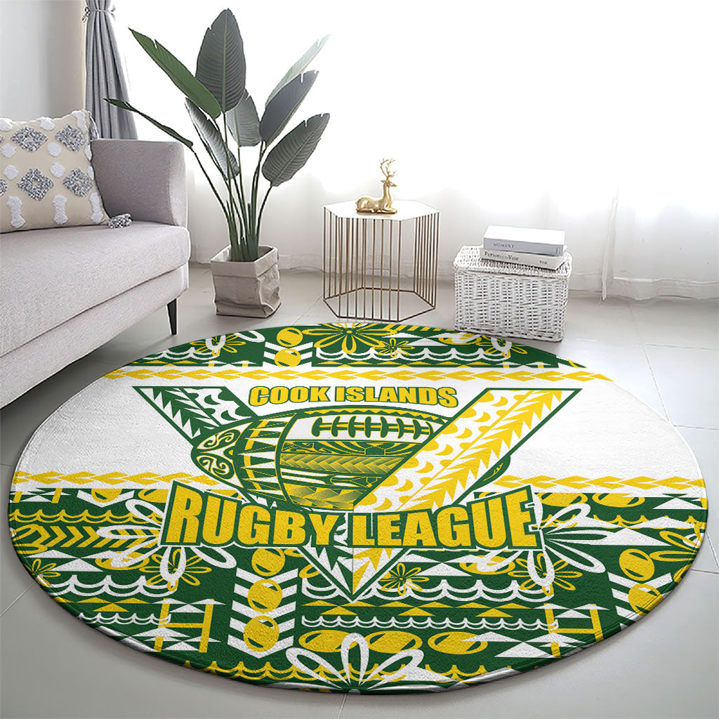 Cook Islands Island Floral Round Carpet Green Traditional Kuki's Geometric Pattern LT9 - Polynesian Pride