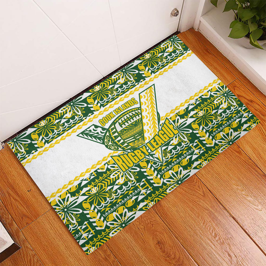 Cook Islands Island Floral Rubber Doormat Green Traditional Kuki's Geometric Pattern LT9 - Polynesian Pride