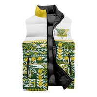 Cook Islands Island Floral Sleeveless Puffer Jacket Green Traditional Kuki's Geometric Pattern LT9 - Polynesian Pride