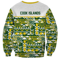 Cook Islands Island Floral Sweatshirt Green Traditional Kuki's Geometric Pattern LT9 - Polynesian Pride