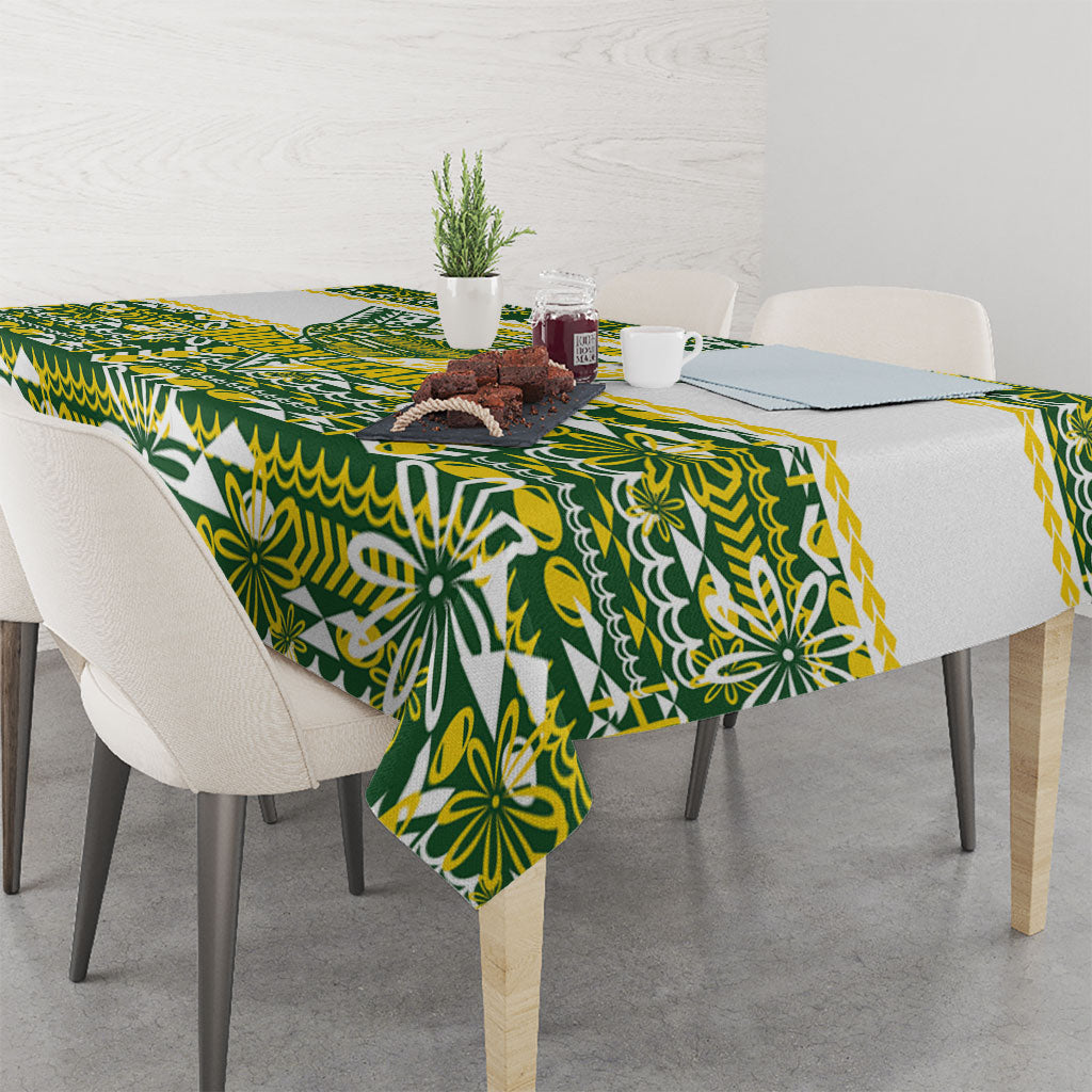 Cook Islands Island Floral Tablecloth Green Traditional Kuki's Geometric Pattern LT9 - Polynesian Pride
