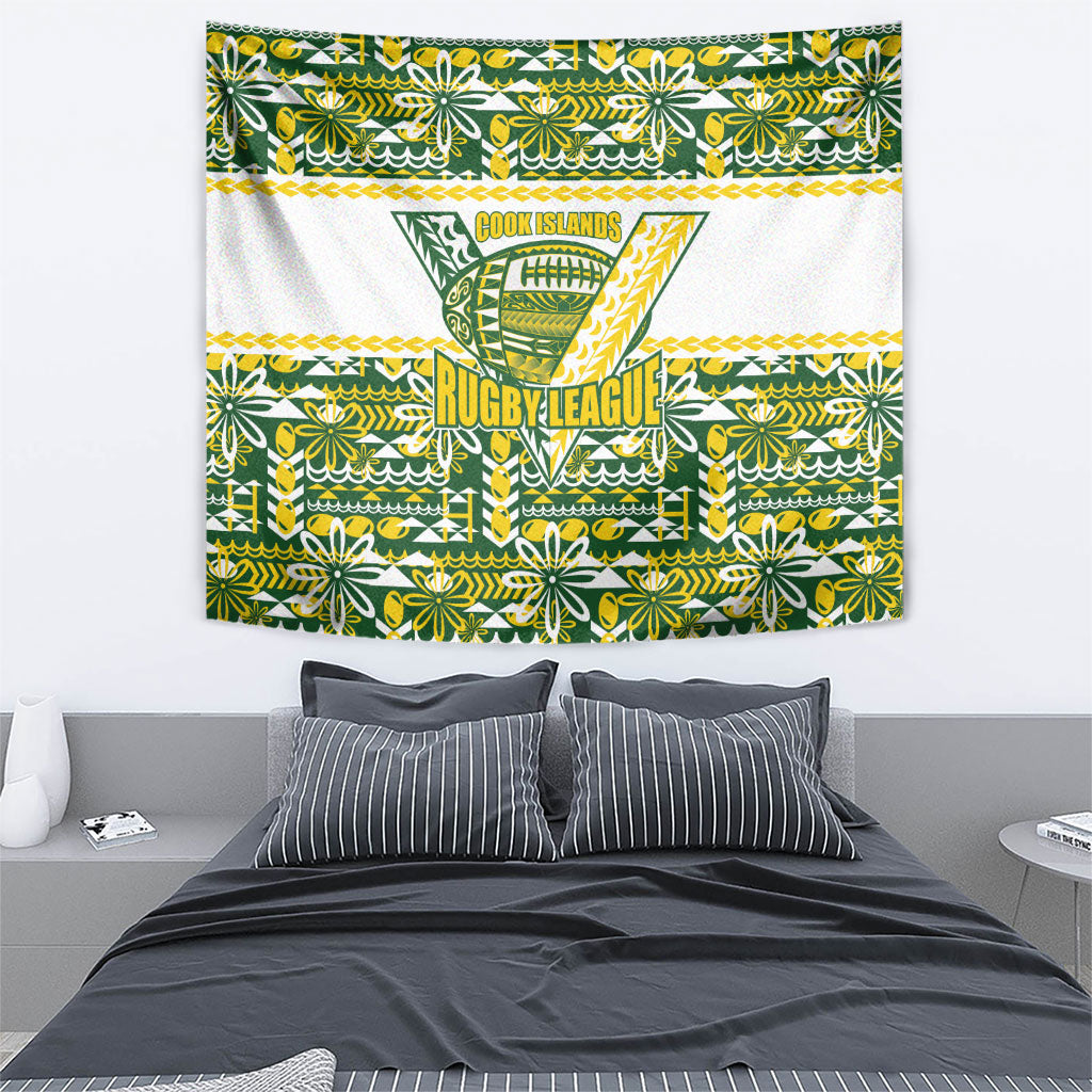 Cook Islands Island Floral Tapestry Green Traditional Kuki's Geometric Pattern LT9 - Polynesian Pride