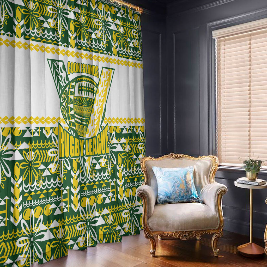 Cook Islands Island Floral Window Curtain Green Traditional Kuki's Geometric Pattern LT9 - Polynesian Pride