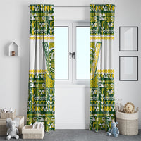 Cook Islands Island Floral Window Curtain Green Traditional Kuki's Geometric Pattern LT9 - Polynesian Pride