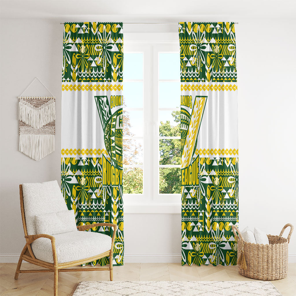 Cook Islands Island Floral Window Curtain Green Traditional Kuki's Geometric Pattern LT9 - Polynesian Pride