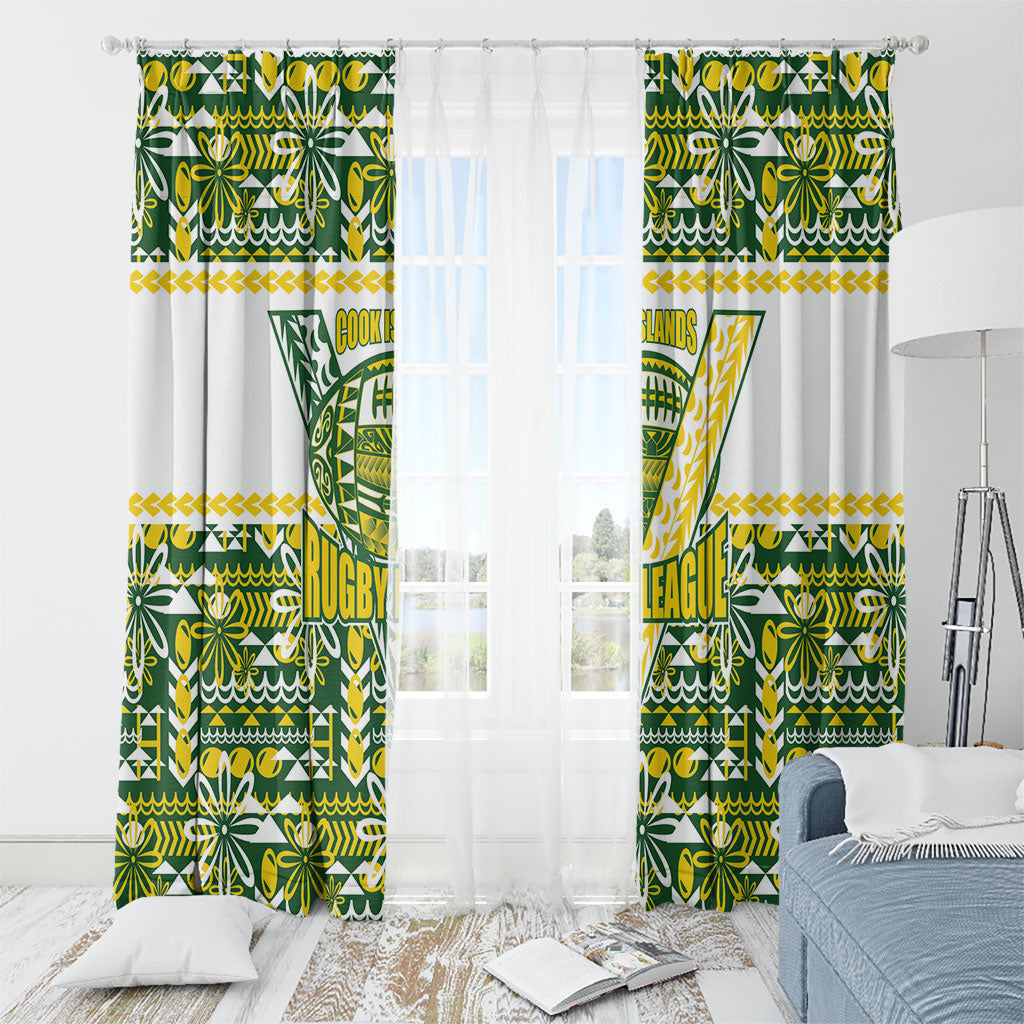 Cook Islands Island Floral Window Curtain Green Traditional Kuki's Geometric Pattern LT9 - Polynesian Pride
