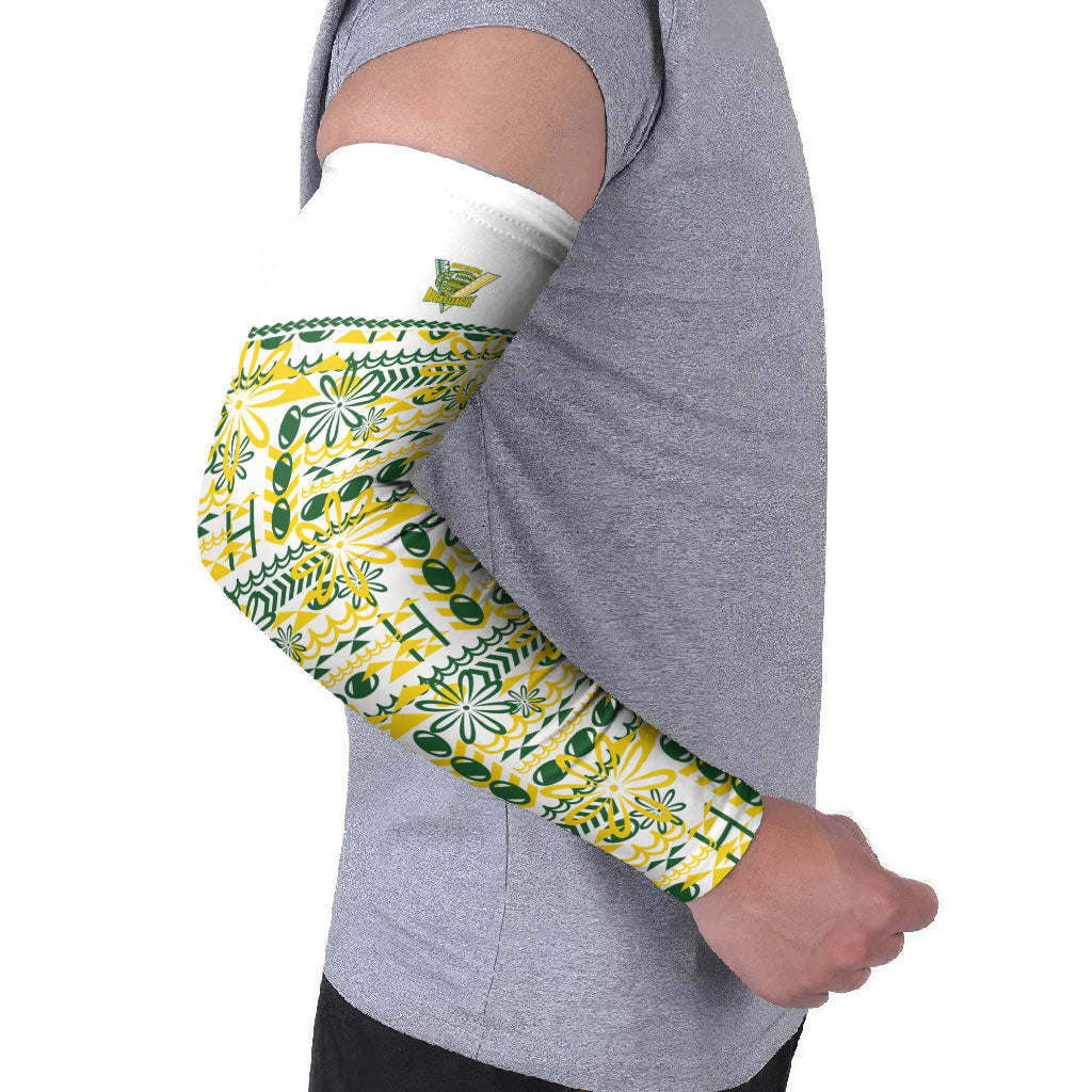 Cook Islands Island Floral Arm Sleeves White Traditional Kuki's Geometric Pattern LT9 - Polynesian Pride