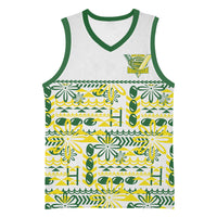Cook Islands Island Floral Basketball Jersey White Traditional Kuki's Geometric Pattern LT9 Unisex White - Polynesian Pride