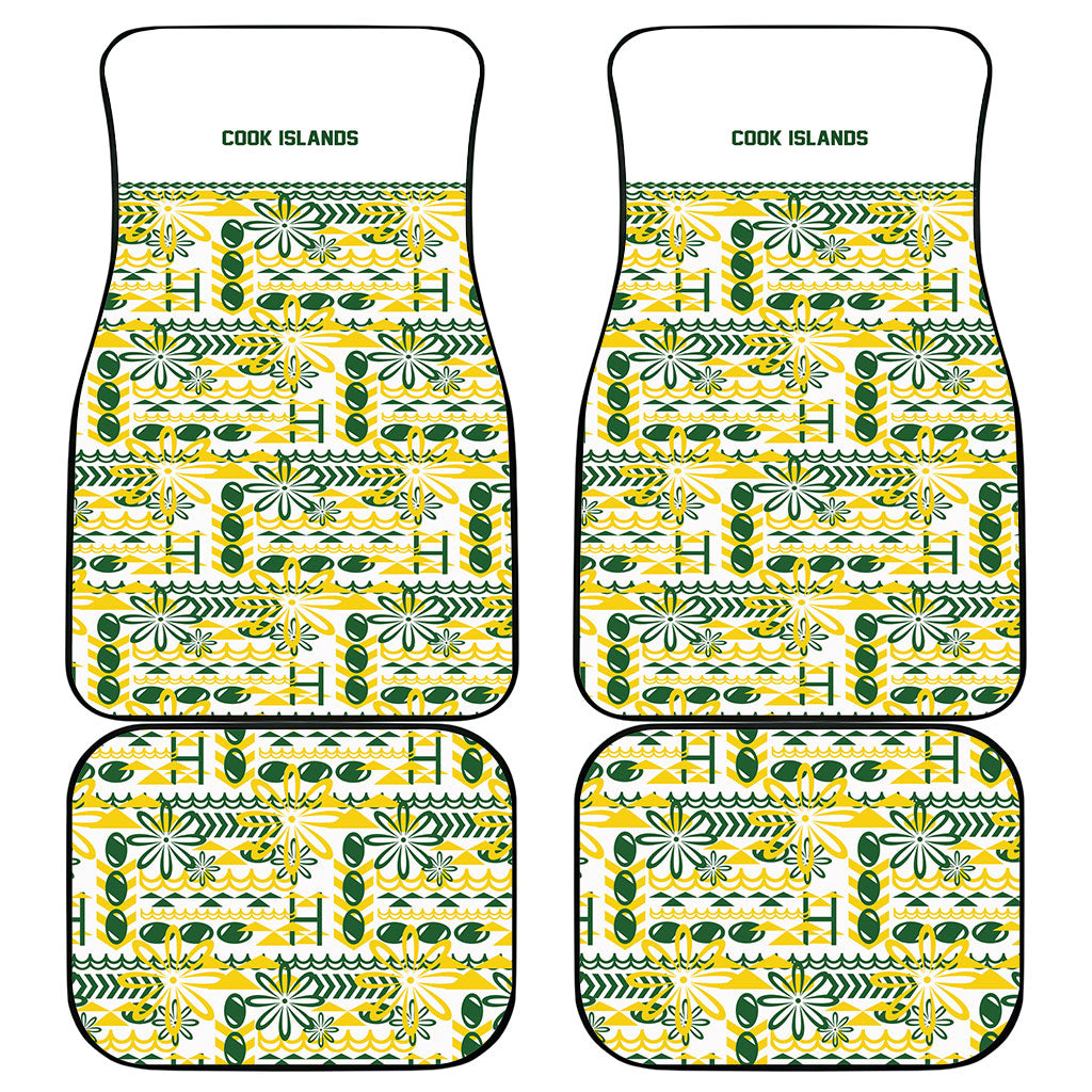 Cook Islands Island Floral Car Mats White Traditional Kuki's Geometric Pattern LT9 - Polynesian Pride