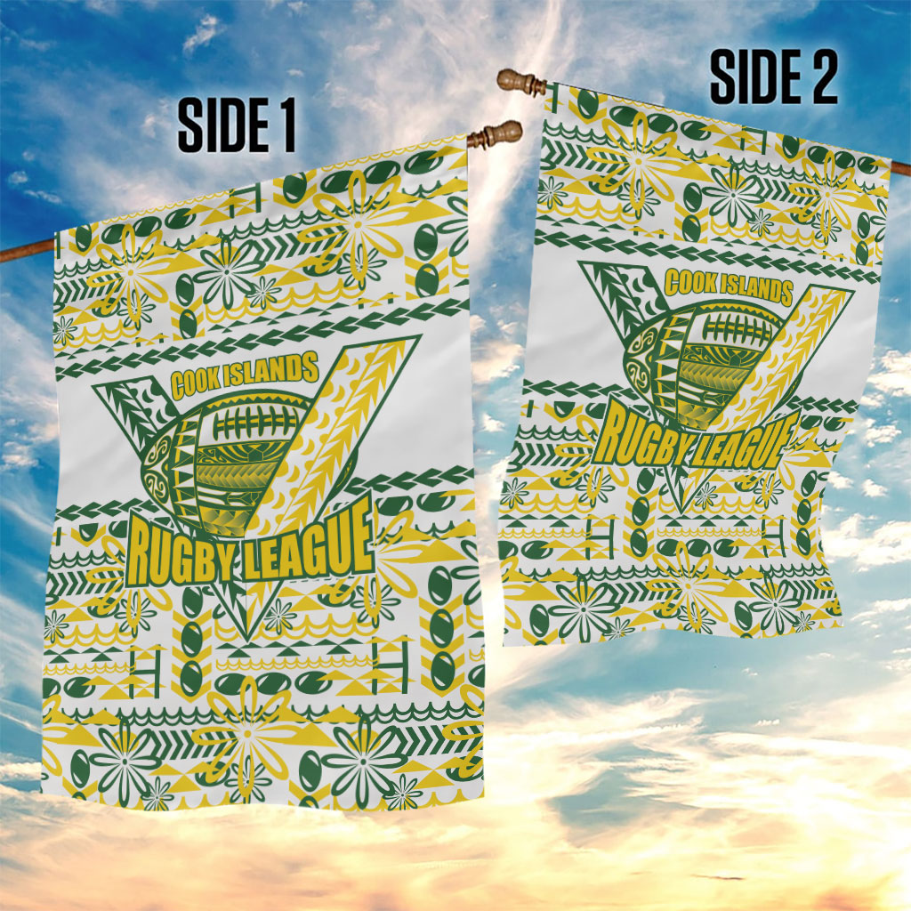 Cook Islands Island Floral Garden Flag White Traditional Kuki's Geometric Pattern LT9 - Polynesian Pride