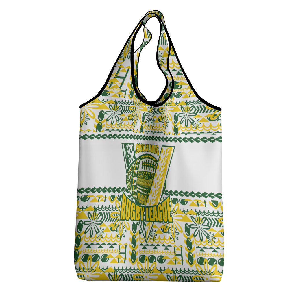 Cook Islands Island Floral Grocery Bag White Traditional Kuki's Geometric Pattern LT9 - Polynesian Pride