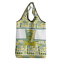 Cook Islands Island Floral Grocery Bag White Traditional Kuki's Geometric Pattern LT9 - Polynesian Pride