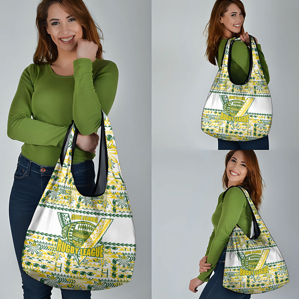Cook Islands Island Floral Grocery Bag White Traditional Kuki's Geometric Pattern LT9 - Polynesian Pride