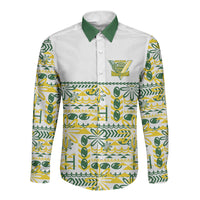 Cook Islands Island Floral Long Sleeve Button Shirt White Traditional Kuki's Geometric Pattern LT9 Unisex White - Polynesian Pride