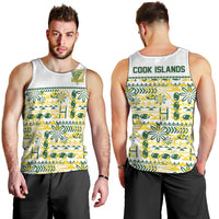 Cook Islands Island Floral Men Tank Top White Traditional Kuki's Geometric Pattern LT9 - Polynesian Pride