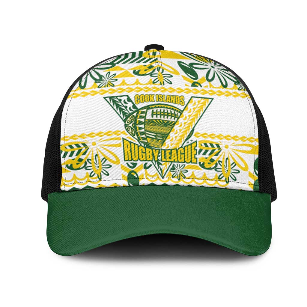 Cook Islands Island Floral Mesh Trucker Cap White Traditional Kuki's Geometric Pattern LT9 One Size Black White - Polynesian Pride