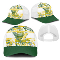 Cook Islands Island Floral Mesh Trucker Cap White Traditional Kuki's Geometric Pattern LT9 - Polynesian Pride
