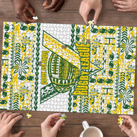 Cook Islands Island Floral Puzzle White Traditional Kuki's Geometric Pattern LT9 - Polynesian Pride
