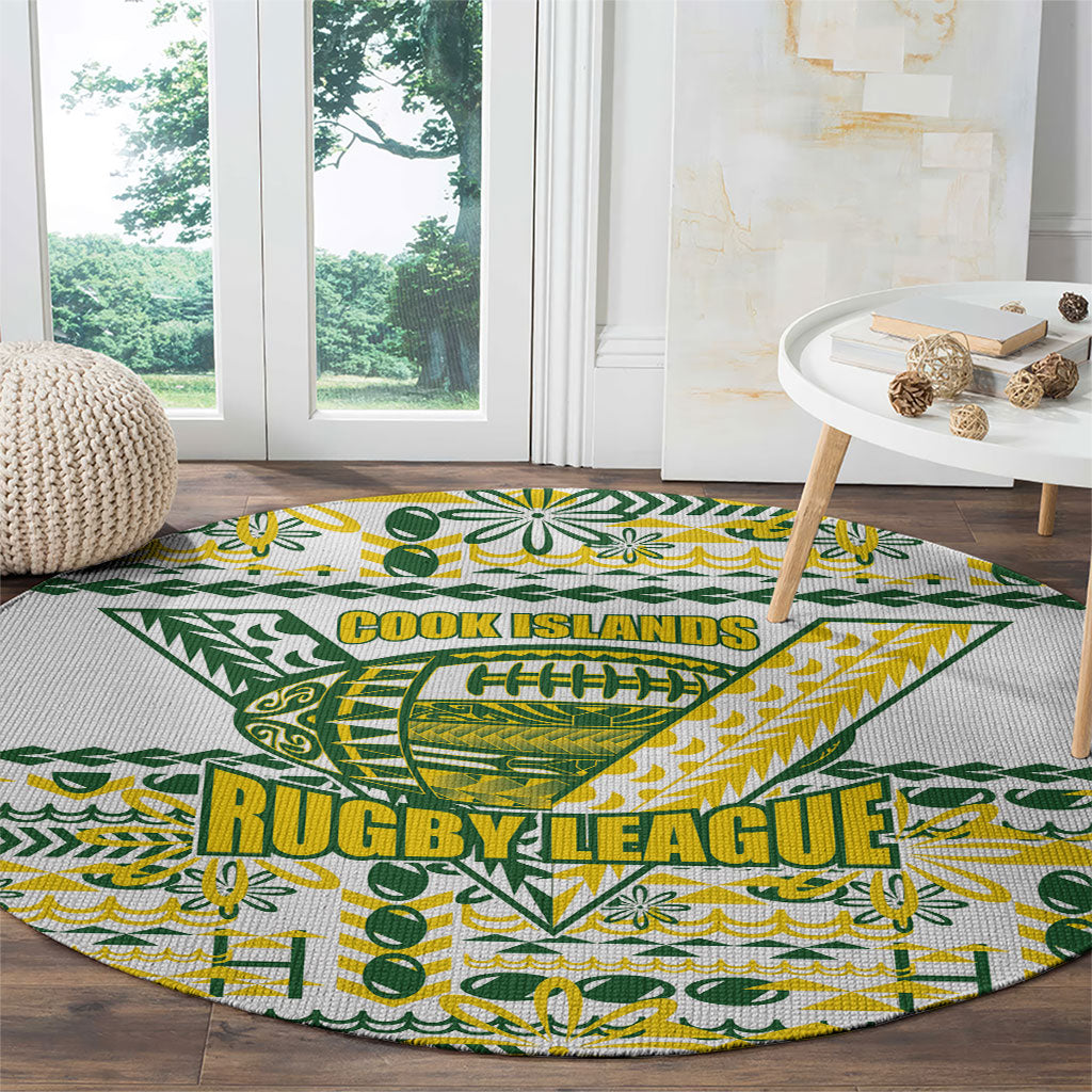 Cook Islands Island Floral Round Carpet White Traditional Kuki's Geometric Pattern LT9 - Polynesian Pride