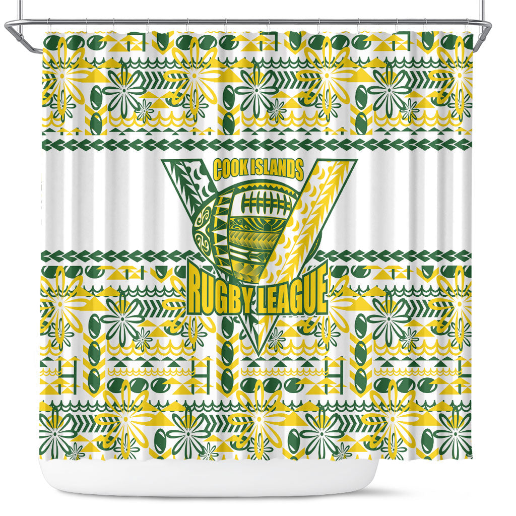 Cook Islands Island Floral Shower Curtain White Traditional Kuki's Geometric Pattern LT9 White - Polynesian Pride
