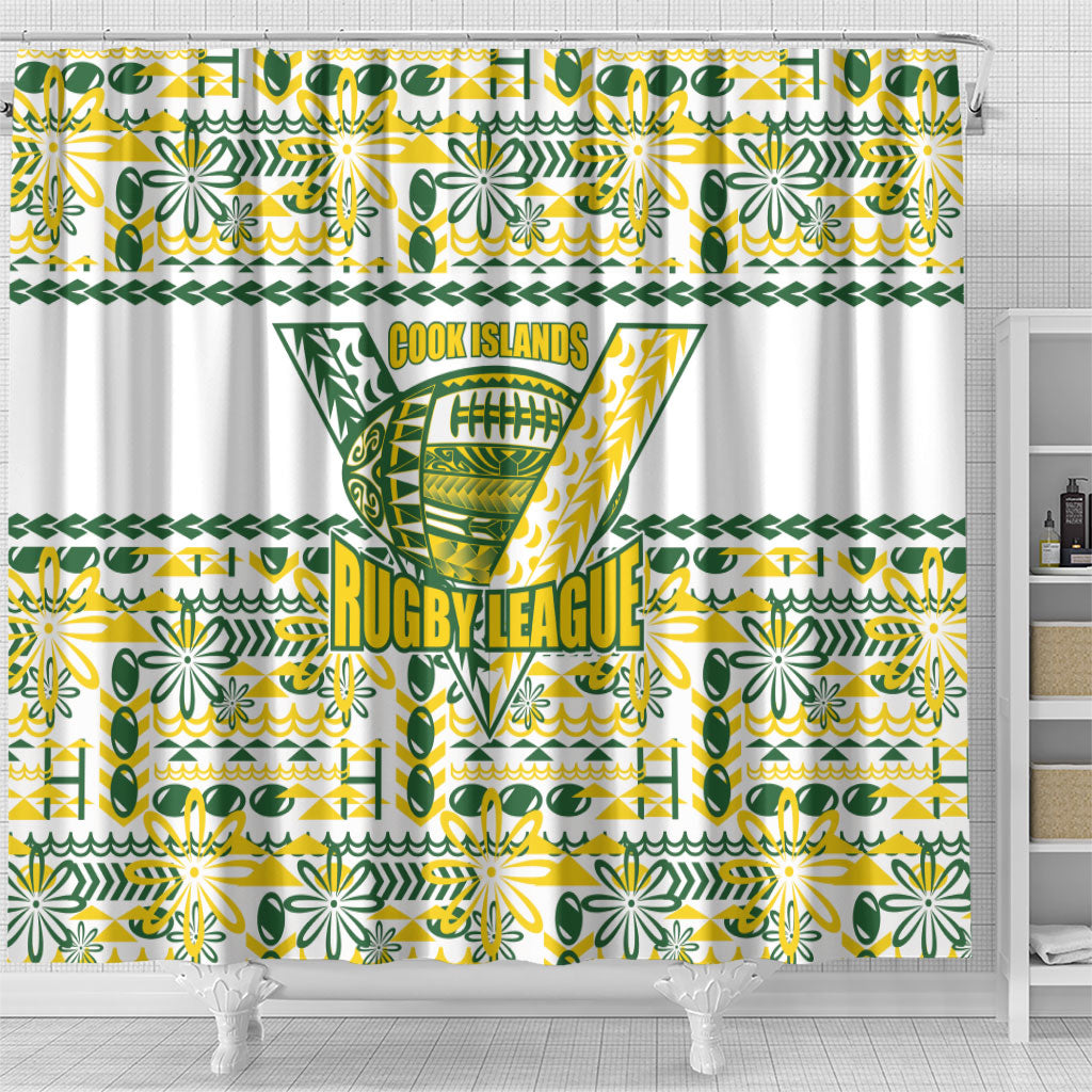 Cook Islands Island Floral Shower Curtain White Traditional Kuki's Geometric Pattern LT9 - Polynesian Pride