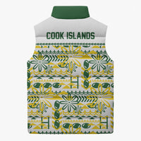 Cook Islands Island Floral Sleeveless Puffer Jacket White Traditional Kuki's Geometric Pattern LT9 - Polynesian Pride