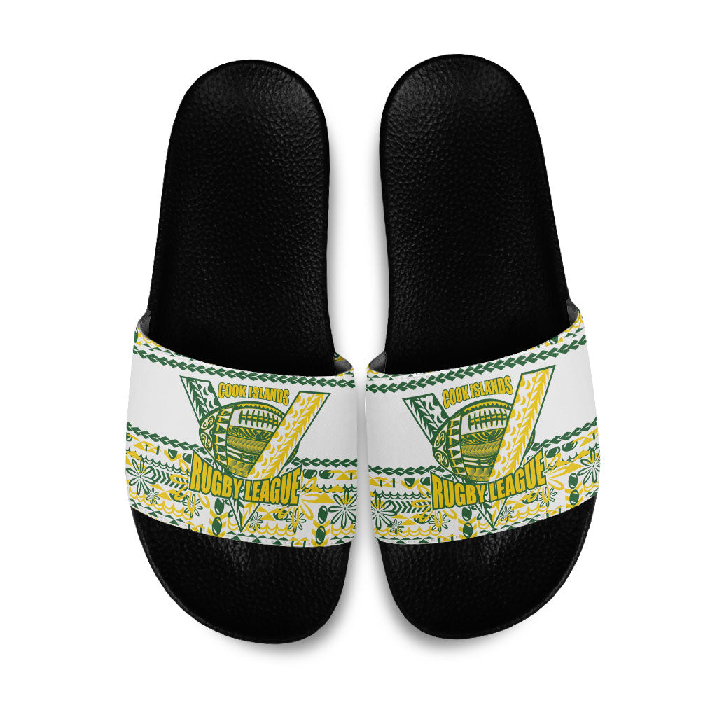 Cook Islands Island Floral Slide Sandals White Traditional Kuki's Geometric Pattern LT9 White - Polynesian Pride
