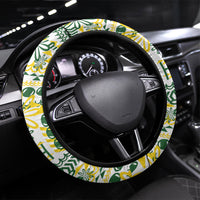 Cook Islands Island Floral Steering Wheel Cover White Traditional Kuki's Geometric Pattern LT9 Universal Fit White - Polynesian Pride