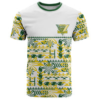 Cook Islands Island Floral T Shirt White Traditional Kuki's Geometric Pattern LT9 White - Polynesian Pride