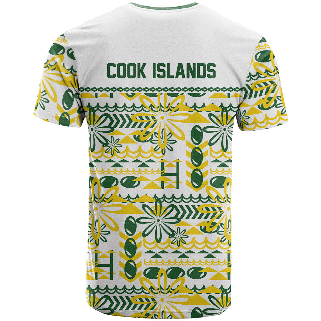 Cook Islands Island Floral T Shirt White Traditional Kuki's Geometric Pattern LT9 - Polynesian Pride