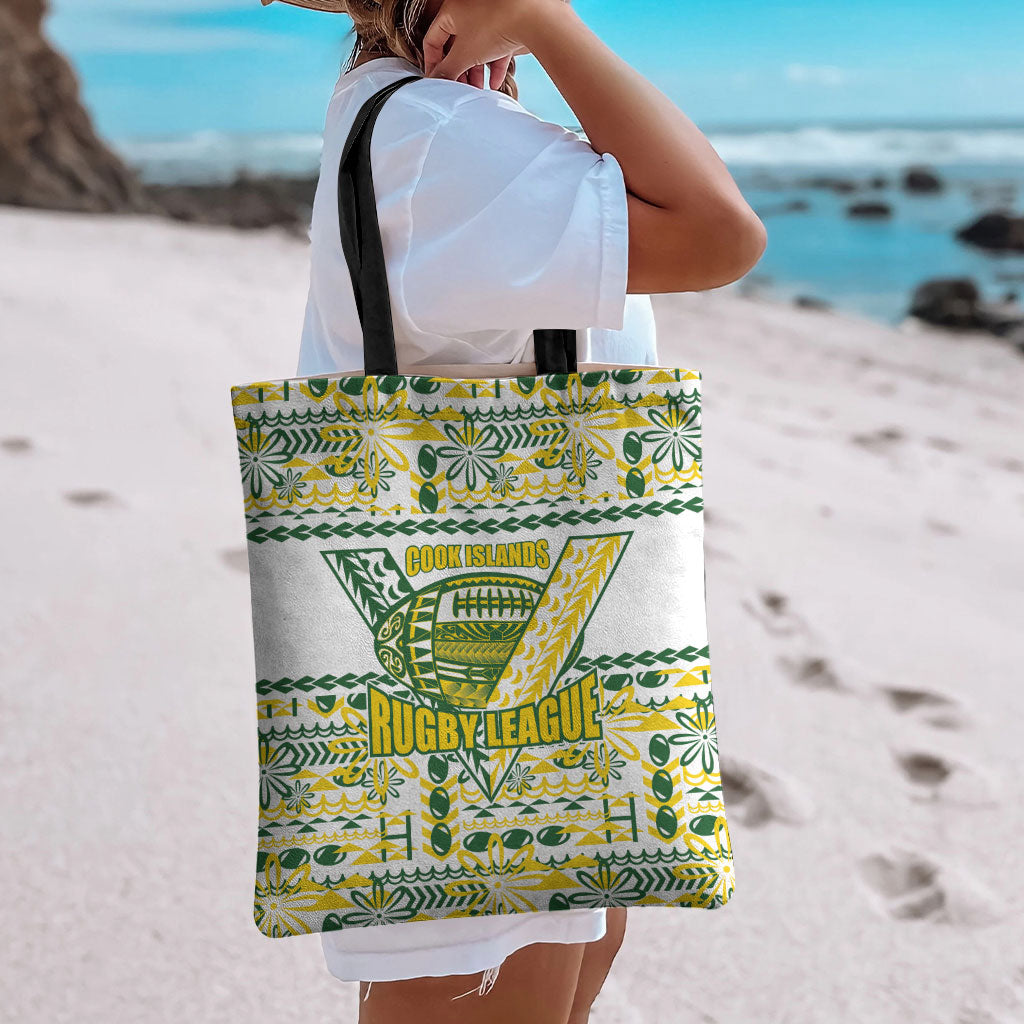 Cook Islands Island Floral Tote Bag White Traditional Kuki's Geometric Pattern LT9 - Polynesian Pride