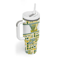 Cook Islands Island Floral Tumbler With Handle White Traditional Kuki's Geometric Pattern LT9 - Polynesian Pride