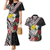 Hawaii Monk Seal Santa Couples Matching Mermaid Dress and Hawaiian Shirt Hibiscus Kakau Pattern Mele Kalikimaka LT9 Black - Polynesian Pride