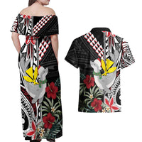 Hawaii Monk Seal Santa Couples Matching Off Shoulder Maxi Dress and Hawaiian Shirt Hibiscus Kakau Pattern Mele Kalikimaka LT9 - Polynesian Pride