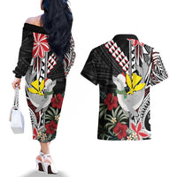 Hawaii Monk Seal Santa Couples Matching Off The Shoulder Long Sleeve Dress and Hawaiian Shirt Hibiscus Kakau Pattern Mele Kalikimaka LT9 - Polynesian Pride